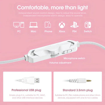 Audifonos Gamer Onikuma X10 Orejas Blancos Con Rosado Rgb Color Blanco