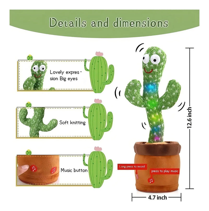 Cactus Bailarín Musical Repite Voz Recargable Interactivo