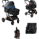 Coche Moisés Para Bebe Lujo 0 A 4 Años Ultra Liviano Color Negro - Azul Chasis Cobre