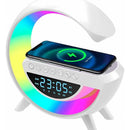 Parlante Lámpara G Cargador Inalámbrico Reloj Bluetooth Blanco