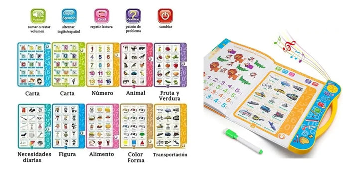 Libro De Estudio Aprendizaje Interactivo Niños Español 20 Actividades Naranja