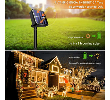 Luces Navideñas Con Panel Solar 300 Led Amarillo - 30 Metros
