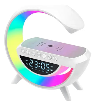 Parlante Lampara G Cargador Inalámbrico Rgb Reloj Color Blanco