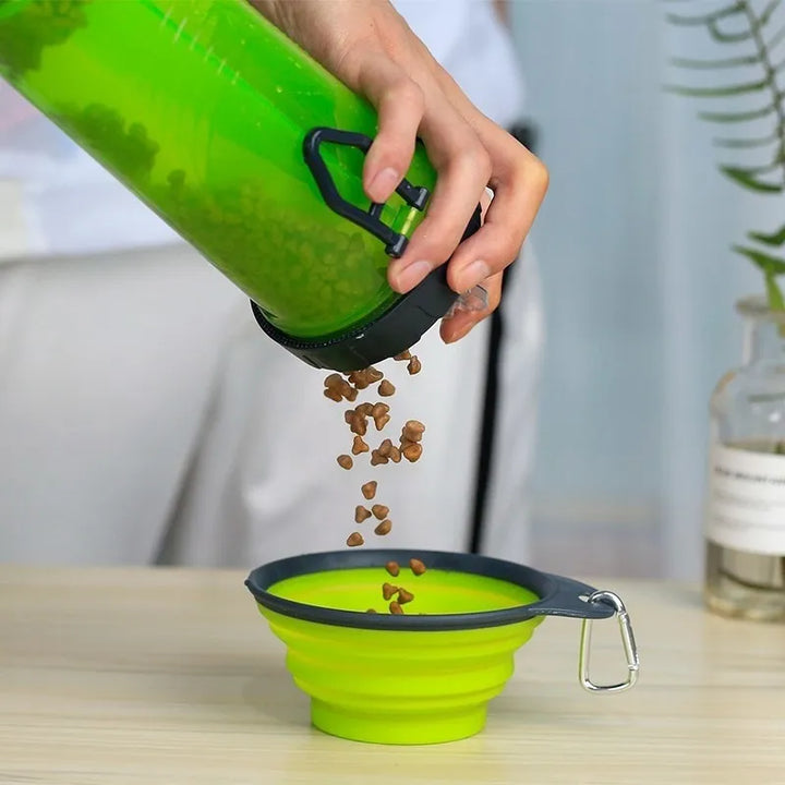 Vaso Portatil Croquetas Agua Mascotas Plato Plegable 2 En 1 Color Verde