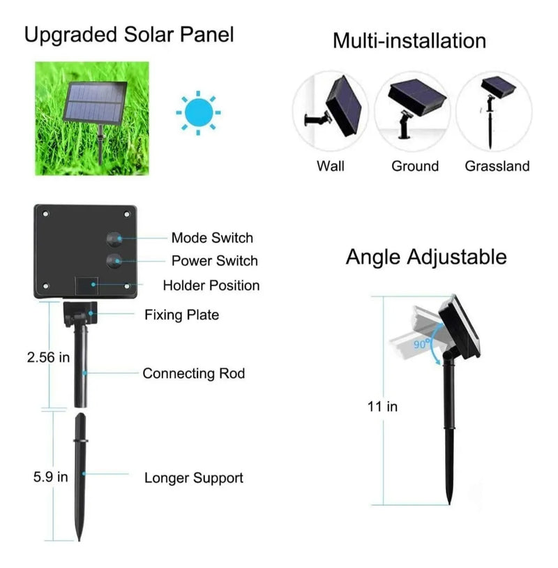 Luz Navideña Solar 100 Led 12mt Multicolor Secuencias Ip67
