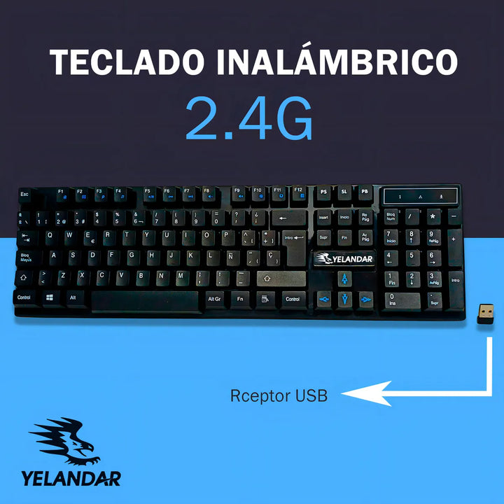 Teclado Inalámbrico Con Receptor Usb Tiene La Letra Ñ Yelandar K100 Teclado Negro Idioma Español