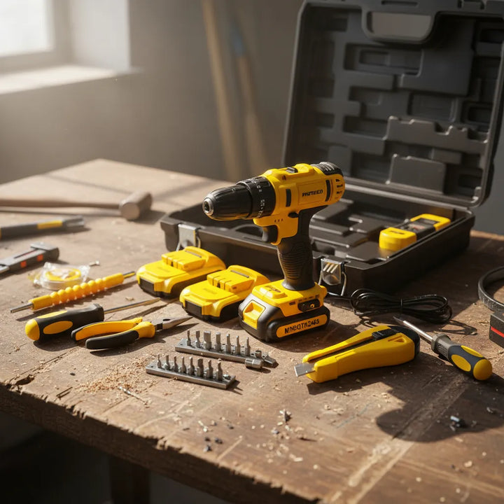 Taladro Inalámbrico De 24v Percutor Baterías Velocidades - Amarillo - 50/60