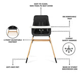 Silla Alta Compacta De Madera Negra Portátil Con Bandeja Aju