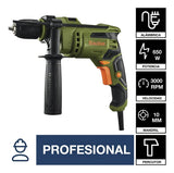 Taladro Percutor Bauker 3/8 650w 10mm Mango Lateral Color Verde