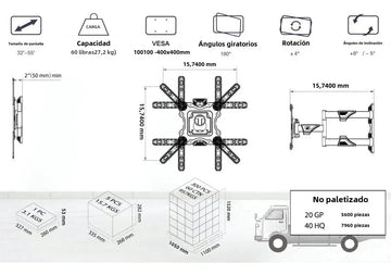 Soporte Base Movil Para Tv 32 A 65 Pulgadas P4 Negro