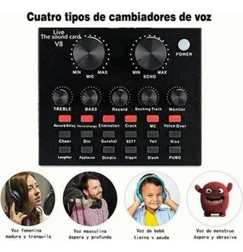 Micrófono Profesional Condensador+brazo+tarjeta Sonido V8 Dorado