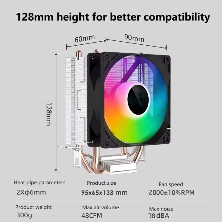 Fan Cooler Disipador Rgb Amd Intel 2 Tubos Ventilador Pc