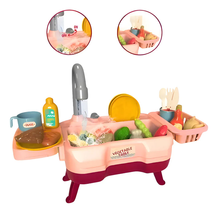 Lavaplatos de Juguete Rosa Plástico XINKOLO para Niños +3 Años con 23 Accesorios