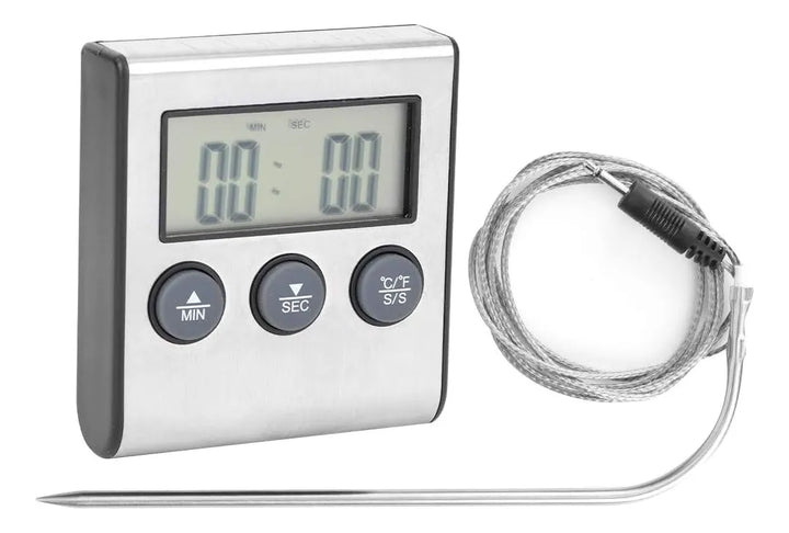 Termómetro Digital Horno Cocina Bbq Sonda Acero Iman Base Plateado