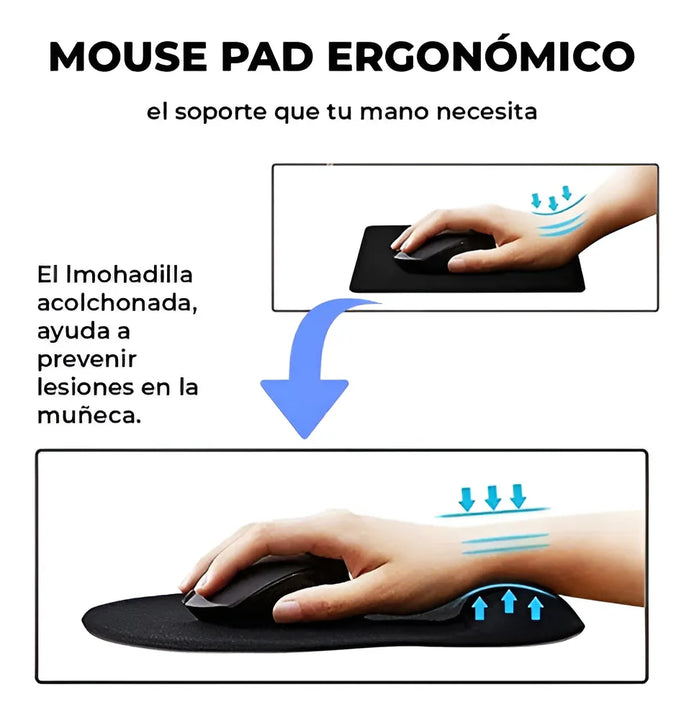 Mousepad Tapete Ergonomico Antideslizante Descanso Muñeca Color Negro