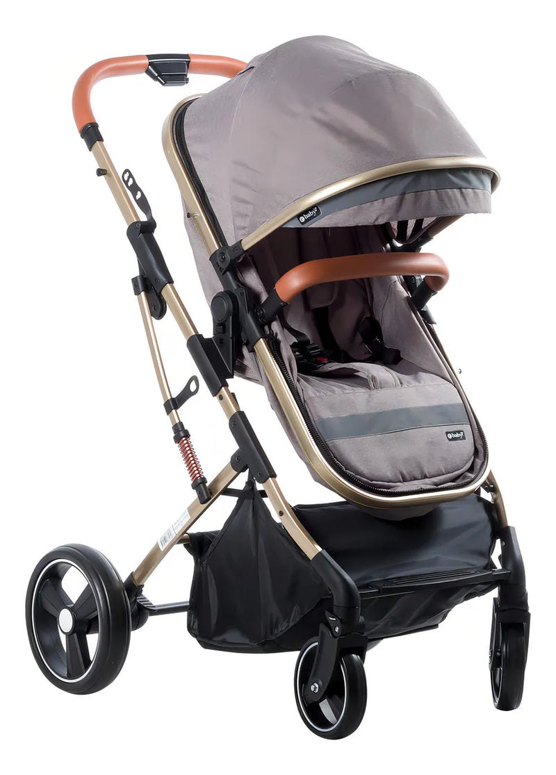 Coche Bebé Moises Plegable Ebaby Color Beige Chasis Dorado
