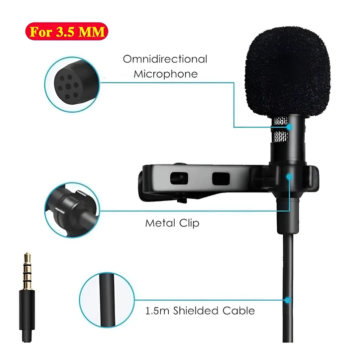 Microfono Manos Libres Clip Celular Gamer Blogger Telefono Color Negro