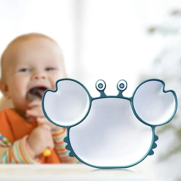 Plato Silicona Bebé Irrompible Antideslizante Niñas Niños Azul Cangrejo Cangrejo