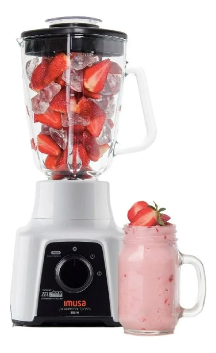 Licuadora Imusa Powermix Glass 1,25 L blanca con vaso de vidrio