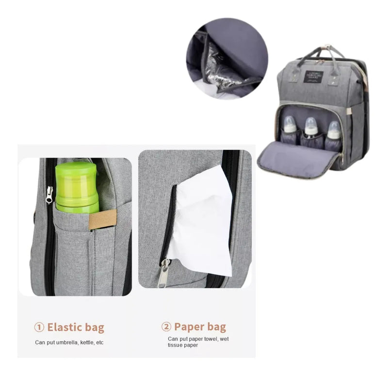Mochila de maternidad para bebés con cambiador y USB, color negro, diseño de tela lisa