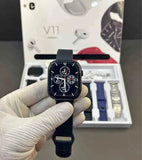 Combo Reloj Inteligente Audifonos Pulsos V11 Classic 10 En 1 Blanco Mesh Variado Variado