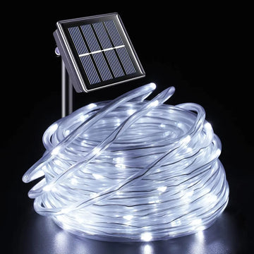 Manguera De Luces Solares Navideñas Blancas Exteriores Blanco