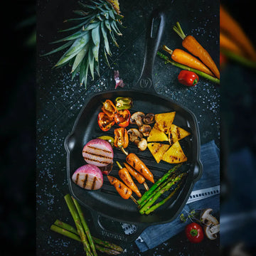 Sartén De Hierro Cuadrada Tipo Grill Con Mango 25x25cm Curado