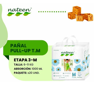 Pañal Nateen Baby Pull Premium Et 3-m Paq X 20 + Toallitas Mediano (m)