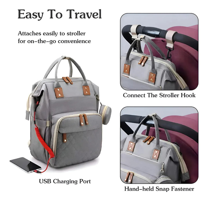 Mochila 3 En 1 Pañalera Cuna Y Mudador Portátil Para Bebés