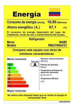 Nevera Mabe Frost Convencional 211 Lts Grafito | Rmu210nacg1 Grafito