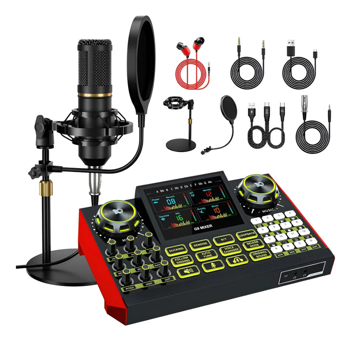 Micrófono G9 Podcast Con Efectos De Voz Y Tarjeta De Sonido