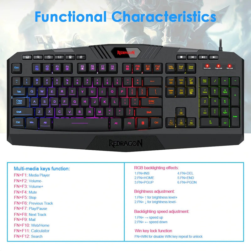 Combo Gamer 4en1 Redragon S101: Teclado, Mouse, Pad, Diadema Negro Negro