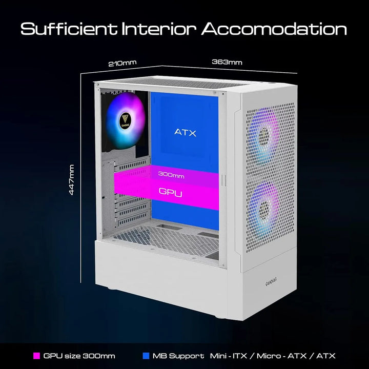 Caja Pc Gaming Gamdias Atx Blanca Rgb Vidrio Templado