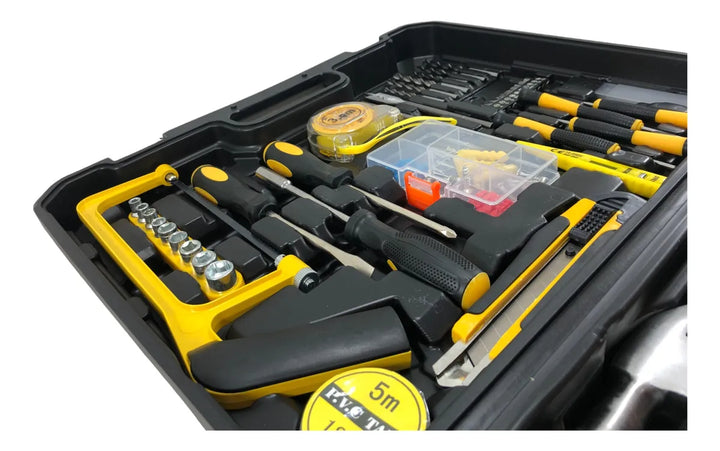 Taladro Percutor 36v Inalámbrico 2baterías + 92 Herramientas Amarillo