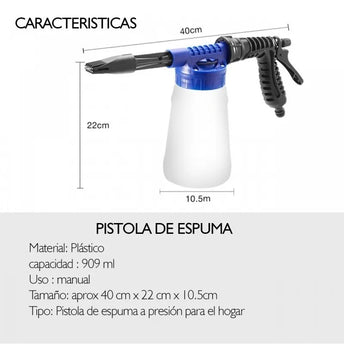 Pistola Espuma Lanza Agua Lavado Autos, Motos Pulverizador