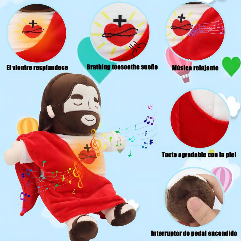 2025 Nuevo Peluche De Jesus Que Respira, Jesús Peluche Para La Ansiedad, Jesús De Peluch Que Respira Con Música Y Luces, Suave Dios D Muñeco Para Dormir, Niños Y Niñas (rojo)