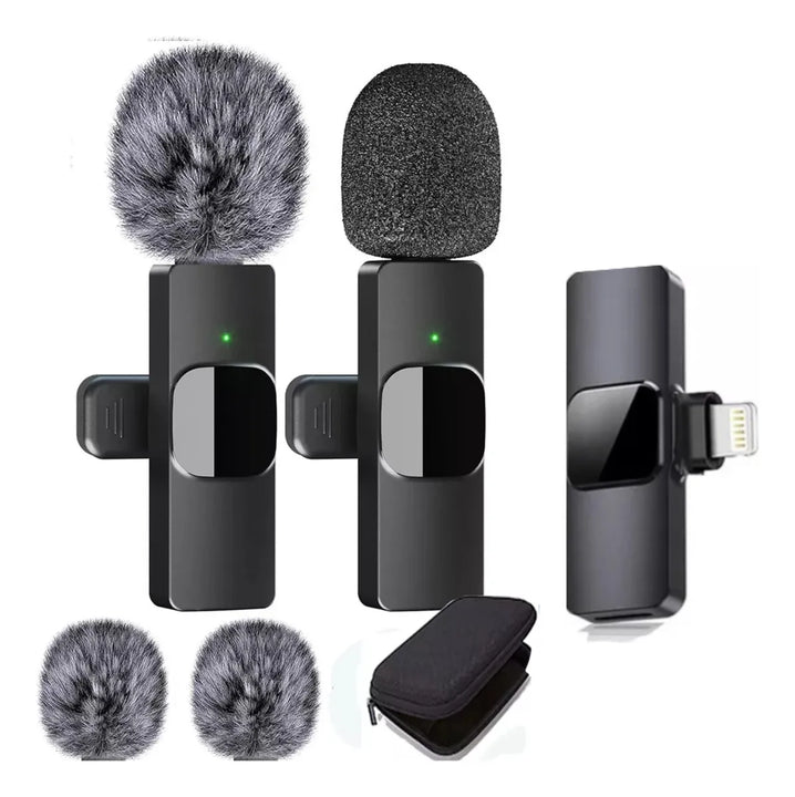 Micrófono Inalámbrico De Solapa Doble iPhone K9pro 52 Bits Color Negro