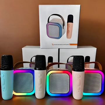 Mini Parlante Karaoke K12 Audiok Con Efectos De Luz Y Efectos De Voz Color Rosa