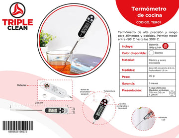 Termómetro De Cocina Digital Con Baterías Incluidas Blanco