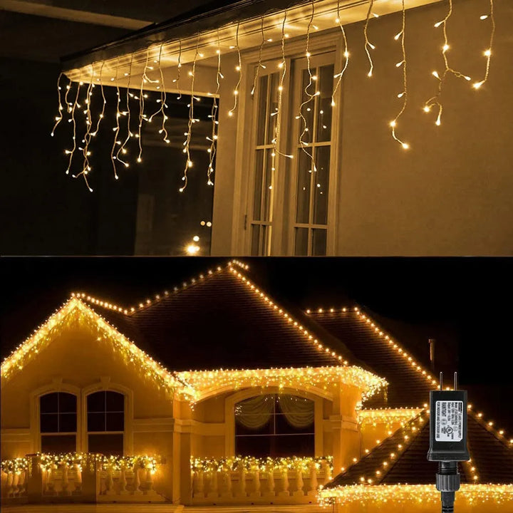 Luces Navideñas De Carámbano Con 320lt Led Blanco Cá...
