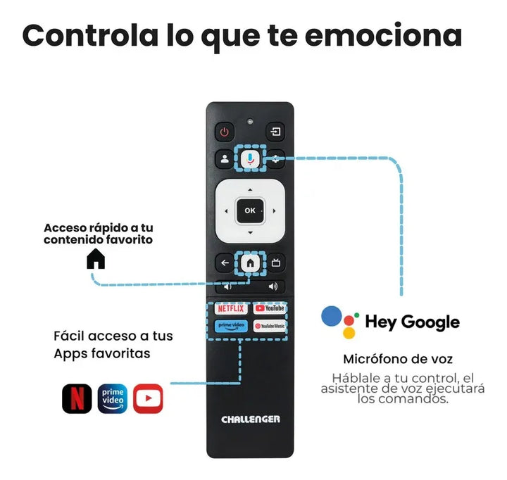 Televisor 50 4k Google Tv Bluetooth Wifi Negro Challenger