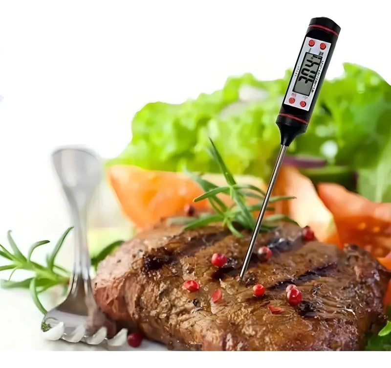 Termometro Digital Lcd Pincha Carne -50° A 300° - 4 Botones Color Negro