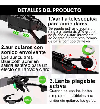 Gafas De Sol Audífonos Mp3 Bluetooth Reducción Ruido Negro