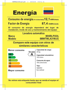 Lavadora Whirlpool Carga Superior Xpert System 24 Kg - Gris