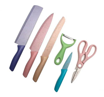 Set Cuchillos 6 Pzs Acero Inoxidable Mármol Mango Ergonómico Pastel