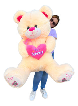 Oso Peluche Gigante 1.50cm Corazón +3 Globos +moño De Regalo Blanco