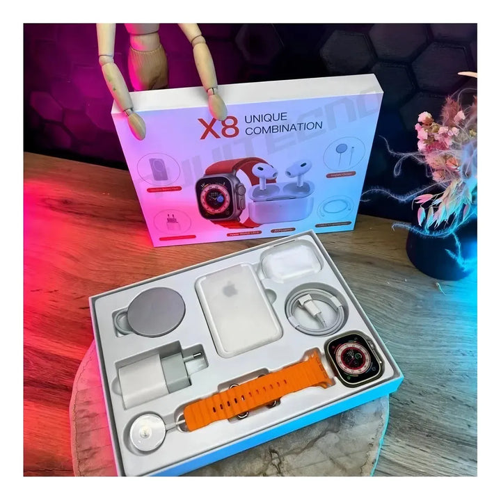 Combo Reloj Smartwatch X8 Ultra + Audífonos Naranja Negro Blanco Mesh Naranja - Negra Según Disponibilidad