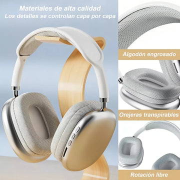 Auriculares Inalámbricos De Diadema Con Micrófono Bluetooth 400mah Plateado Diadema Xx Algodón Acolchado Orejeras Transpirables Rotación Libre