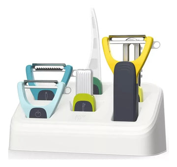 Kit Pelador De Verduras 6 En 1 Acero Inoxidable Con Base Set Azul Cielo