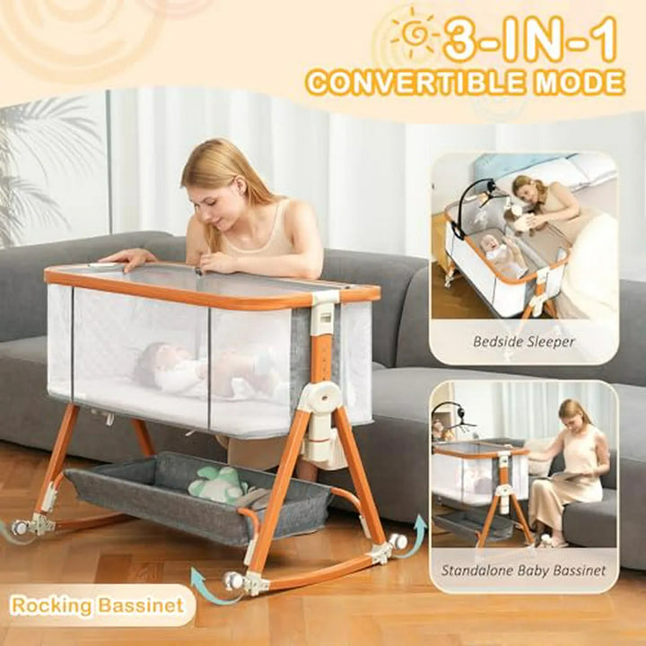 Cuna Colecho Con Juguete Musical, Altura Ajustable Y Almacen